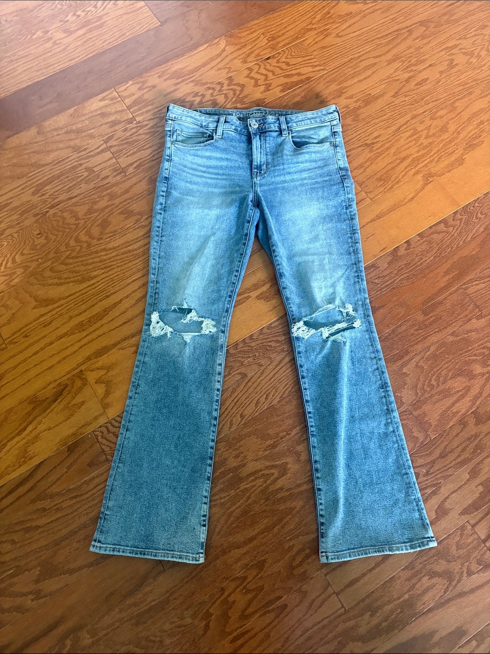 American Eagle Outfitters Light Blue Distressed Flare Jeans